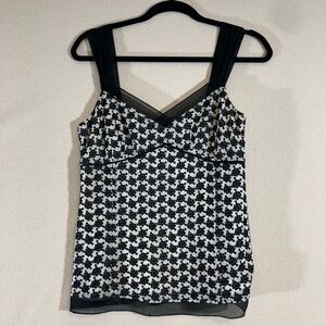 Ann Taylor‎ Silk Tank Women's Sz 2 Black Roses Babydoll Romantic Fairy Grunge